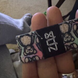 Teddy Bear Print Fabric Bracelet with Silver Logo Patch